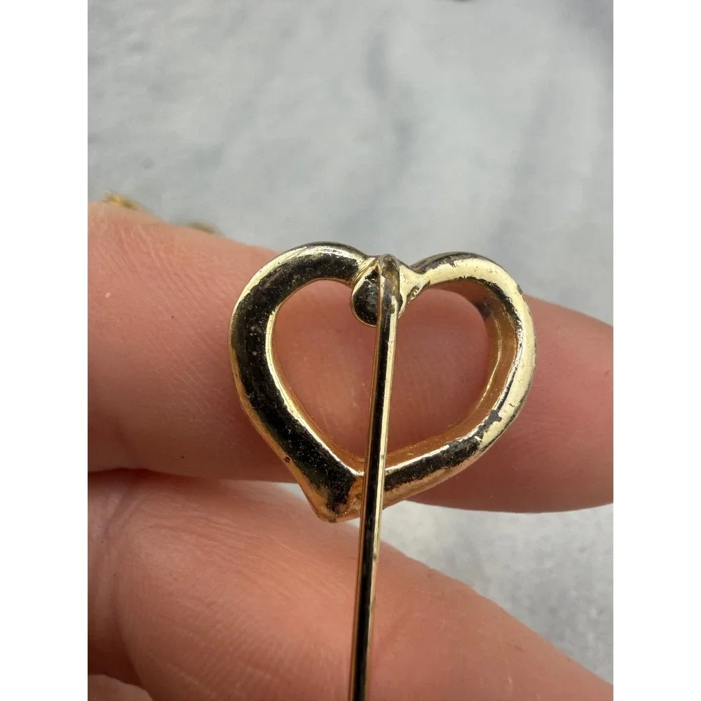 Vintage Brooch Lot Hearts Gold Tone Stuck Pin  Mother of Pearl Initial‎